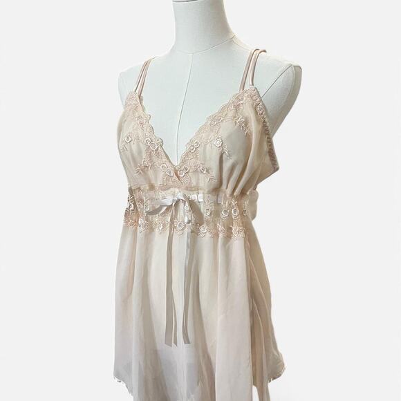 Secret Treasures Nude Floral Embroidered Sequin Coquette Babydoll Slip Dress XL - Picture 4 of 8